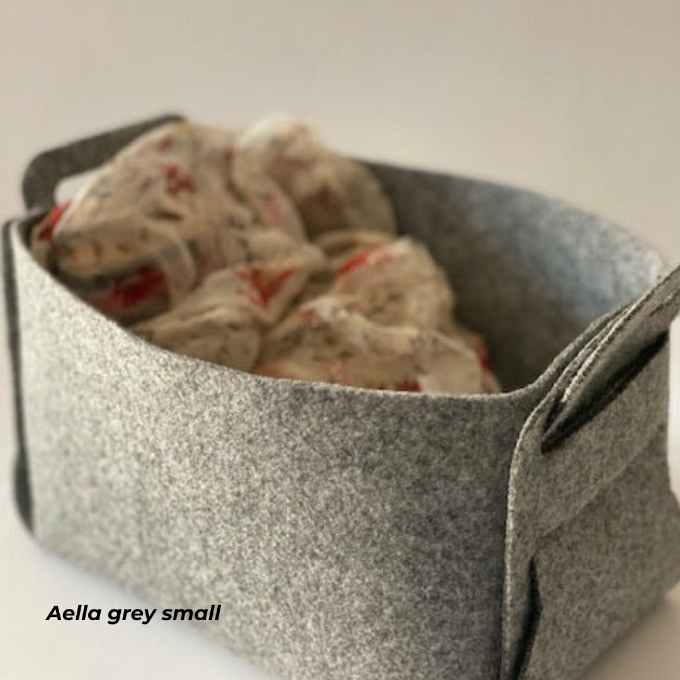small collapsible storage basket in grey eco felt, 