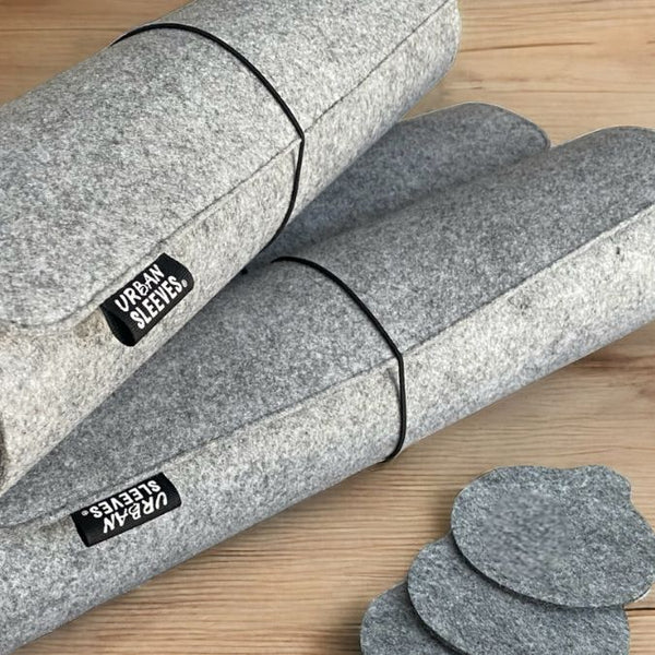 grey felt Desk mats and felt drink coasters 