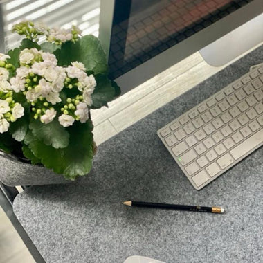 Desk Pads, Desk Mats, Desk Protectors, Keyboard Mat, Laptop Mat, Extended Mouse Pad made from grey felt. 