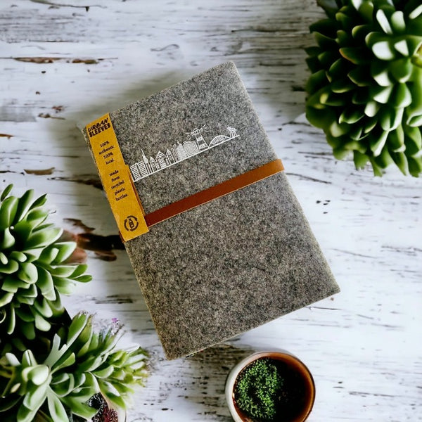 Grey felt A5 Journal with white Durban skyline print 