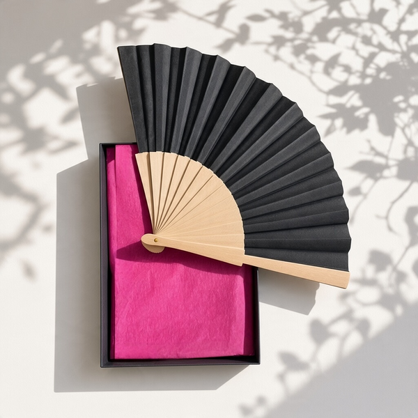 wooden handhold folding fan  black 