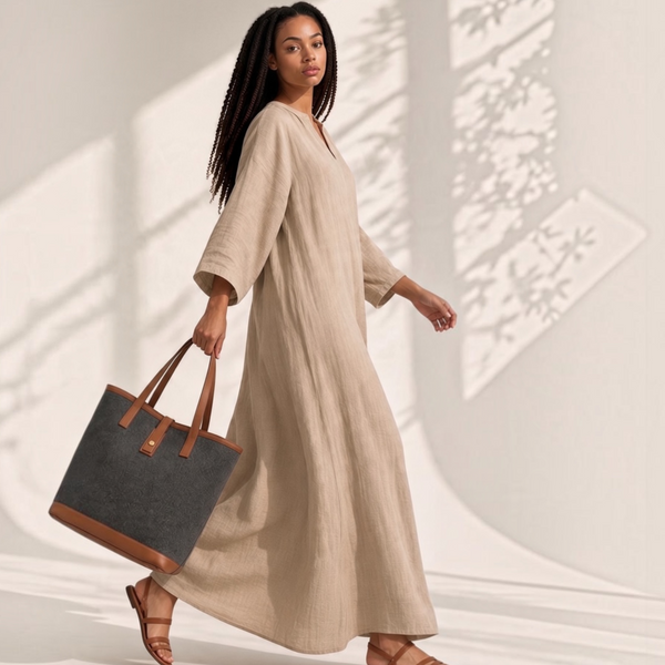 felt leather combo Tote bag in chacoal felt and tan leather trim 