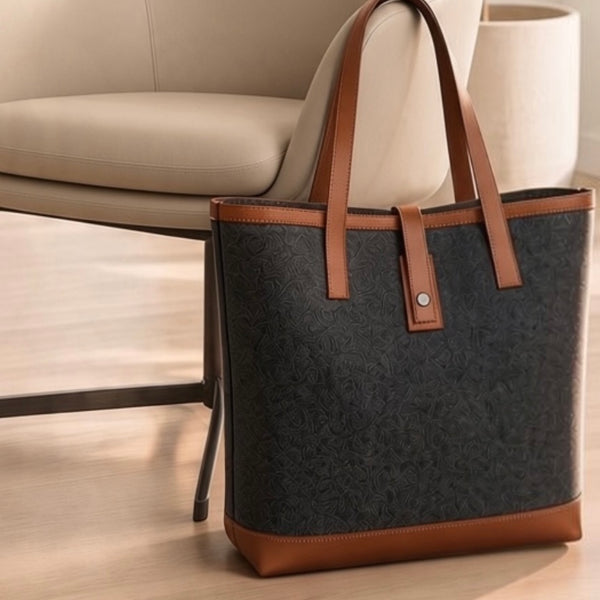 felt leather combo tote bag  felt colour charcoal and leather colour tan 