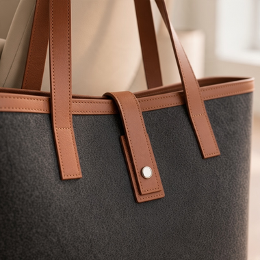 charcoal felt with tan nappa leather Tote bag 