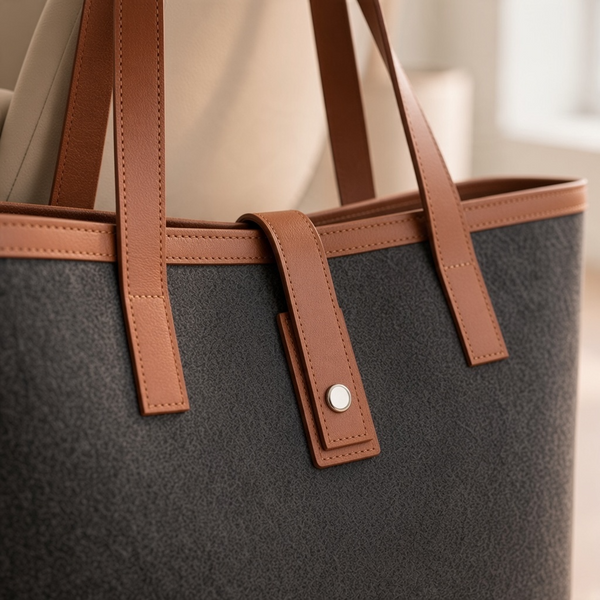 charcoal felt with tan nappa leather Tote bag 