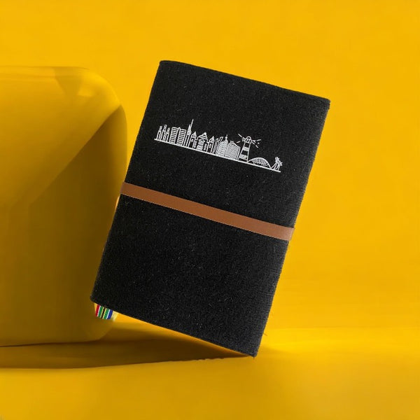 Eco friendly black A5v Journal with white Durban skyline print 
