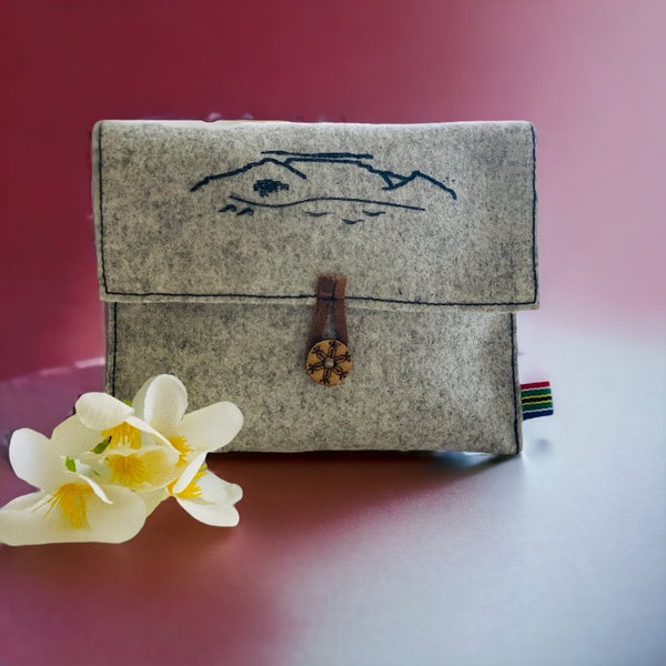 pure wool felt pouches grey with cape town print 